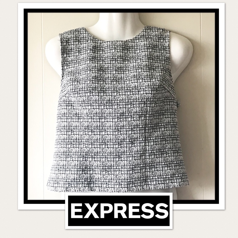 (XS) Women Tweed Black and White Sleeveless Top